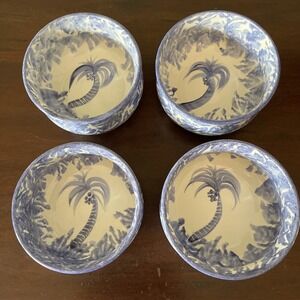 David Francke Studio Art Pottery Bowls Set 4 Coastal Palm Tree‎ Signed Tropical